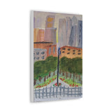 A view in New York City, a reproduction of a small original acrylic painting by Naama Zahavi-Ely, painted July 2023.  Classic Canvas
