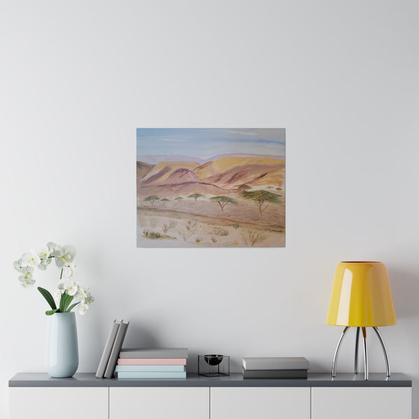 Arava landscape, a reproduction of an original acrylic painting by Naama Zahavi-Ely.  Matte Canvas, Stretched, 0.75"