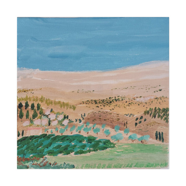 The way to Jerusalem, a reproduction of a small original acrylic painting by Naama Zahavi-Ely, painted July 2023.  Matte Canvas, Stretched, 0.75"