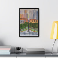 A view in New York City, a reproduction of an original small acrylic painting by Naama Zahavi-Ely, painted July 2023.  Gallery Canvas Wraps, Vertical Frame