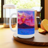 Cosi backgrounds 1, Opera in Williamsburg Virginia, White Ceramic Mug, 11oz and 15oz, artwork by Roxane Revon