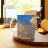 Cosi backgrounds 4, Opera in Williamsburg Virginia, White Ceramic Mug, 11oz and 15oz, artwork by Roxane Revon