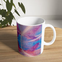 Cosi backgrounds 7, Opera in Williamsburg Virginia, White Ceramic Mug, 11oz and 15oz, artwork by Roxane Revon