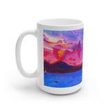 Cosi backgrounds 4, Opera in Williamsburg Virginia, White Ceramic Mug, 11oz and 15oz, artwork by Roxane Revon