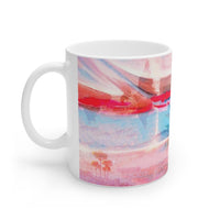 Cosi backgrounds 3, Opera in Williamsburg Virginia, White Ceramic Mug, 11oz and 15oz, artwork by Roxane Revon