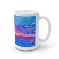 Cosi backgrounds 5, Opera in Williamsburg Virginia, White Ceramic Mug, 11oz and 15oz, artwork by Roxane Revon