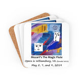 Cork back coaster with artwork from the poster for Opera in Williamsburg's The Magic Flute, performed May 5, 7, and 9, 2019