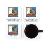 Cork back coaster with artwork from the poster for Opera in Williamsburg's La Traviata, performed September 12, 14, and 16, 2018