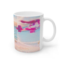 Cosi backgrounds 2, Opera in Williamsburg Virginia, White Ceramic Mug, 11oz and 15oz, artwork by Roxane Revon