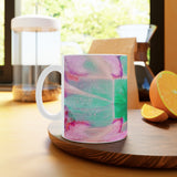 Cosi backgrounds 9, Opera in Williamsburg Virginia, White Ceramic Mug, 11oz and 15oz, artwork by Roxane Revon