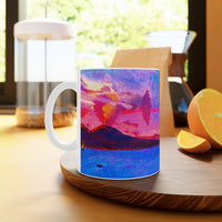 Cosi backgrounds 1, Opera in Williamsburg Virginia, White Ceramic Mug, 11oz and 15oz, artwork by Roxane Revon