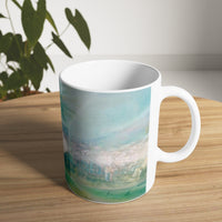 Cosi backgrounds 10, Opera in Williamsburg Virginia, White Ceramic Mug, 11oz and 15oz, artwork by Roxane Revon