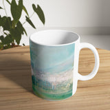 Cosi backgrounds 10, Opera in Williamsburg Virginia, White Ceramic Mug, 11oz and 15oz, artwork by Roxane Revon