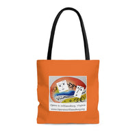 AOP Tote Bag with Opera in Williamsburg logo, orange background