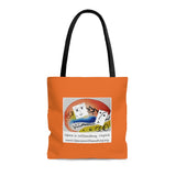 AOP Tote Bag with Opera in Williamsburg logo, orange background
