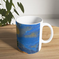 Cosi backgrounds 4, Opera in Williamsburg Virginia, White Ceramic Mug, 11oz and 15oz, artwork by Roxane Revon