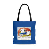 AOP Tote Bag with Opera in Williamsburg logo, blue background