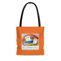 AOP Tote Bag with Opera in Williamsburg logo, orange background