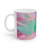 Cosi backgrounds 9, Opera in Williamsburg Virginia, White Ceramic Mug, 11oz and 15oz, artwork by Roxane Revon