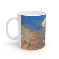 Cosi backgrounds 4, Opera in Williamsburg Virginia, White Ceramic Mug, 11oz and 15oz, artwork by Roxane Revon