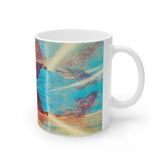 Cosi backgrounds 5, Opera in Williamsburg Virginia, White Ceramic Mug, 11oz and 15oz, artwork by Roxane Revon