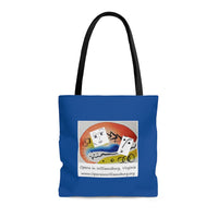 AOP Tote Bag with Opera in Williamsburg logo, blue background