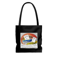 AOP Tote Bag with Opera in Williamsburg logo, black background