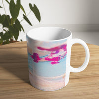 Cosi backgrounds 2, Opera in Williamsburg Virginia, White Ceramic Mug, 11oz and 15oz, artwork by Roxane Revon