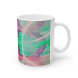 Cosi backgrounds 9, Opera in Williamsburg Virginia, White Ceramic Mug, 11oz and 15oz, artwork by Roxane Revon