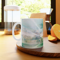 Cosi backgrounds 10, Opera in Williamsburg Virginia, White Ceramic Mug, 11oz and 15oz, artwork by Roxane Revon