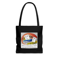 AOP Tote Bag with Opera in Williamsburg logo, black background