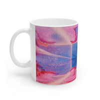 Cosi backgrounds 7, Opera in Williamsburg Virginia, White Ceramic Mug, 11oz and 15oz, artwork by Roxane Revon