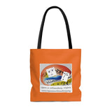 AOP Tote Bag with Opera in Williamsburg logo, orange background