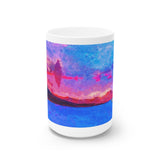Cosi backgrounds 9, Opera in Williamsburg Virginia, White Ceramic Mug, 11oz and 15oz, artwork by Roxane Revon