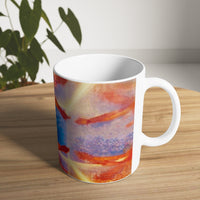 Cosi backgrounds 6, Opera in Williamsburg Virginia, White Ceramic Mug, 11oz and 15oz, artwork by Roxane Revon