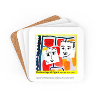 Cork back coaster with artwork from the poster for Opera in Williamsburg's Marriage of Figaro, performed April 21 and 23, 2017