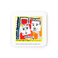 Cork back coaster with artwork from the poster for Opera in Williamsburg's Marriage of Figaro, performed April 21 and 23, 2017