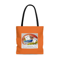AOP Tote Bag with Opera in Williamsburg logo, orange background