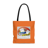 AOP Tote Bag with Opera in Williamsburg logo, orange background