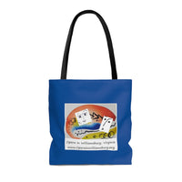 AOP Tote Bag with Opera in Williamsburg logo, blue background
