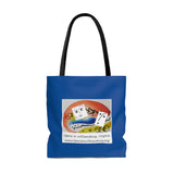 AOP Tote Bag with Opera in Williamsburg logo, blue background